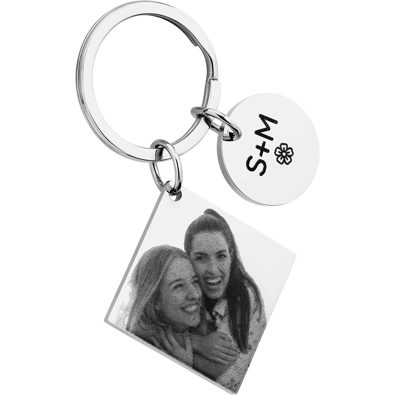 Portachiavi Personalizzato con Quadrato e Cerchio con Foto Incisa