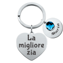 Portachiavi Cuore Inciso Personalizzato con 1 Pietra Portafortuna