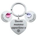 Portachiavi Cuore Inciso Personalizzato con 2 Pietre Portafortuna